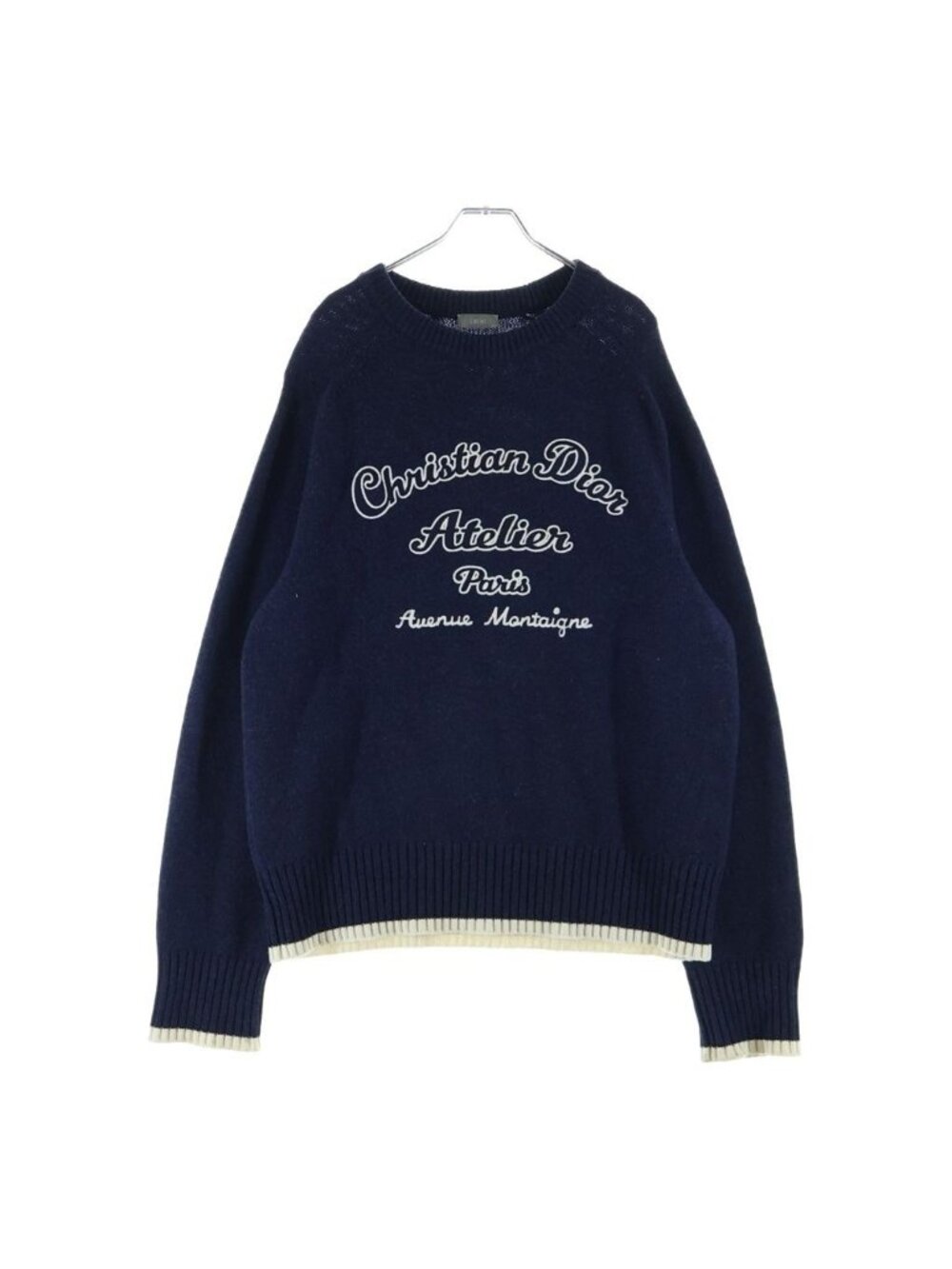 Dior Atelier Embroidery Long Sleeve Wool Knit Sweater Navy #xxl